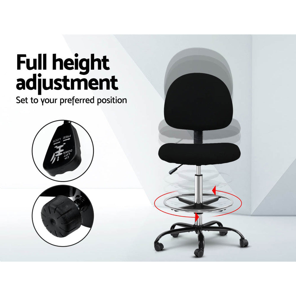 Artiss Black Fabric Drafting Stool Sleek Timeless Design — Allure Home Collections