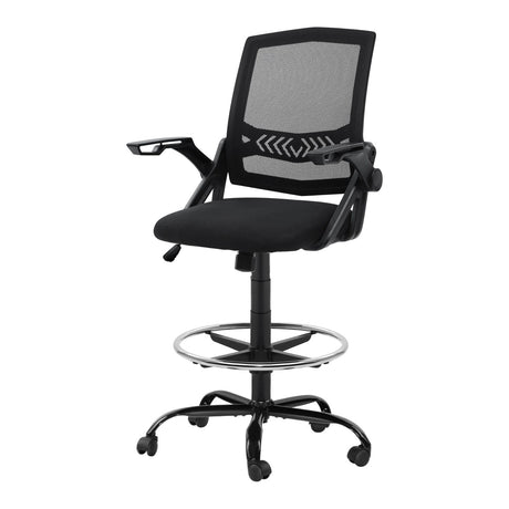 Cunderdin black mesh drafting chair with adjustable chrome footrest ring