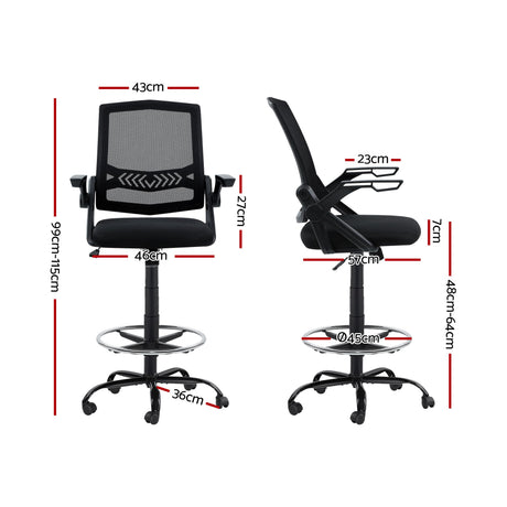 Cunderdin black mesh drafting chair with adjustable chrome footrest ring