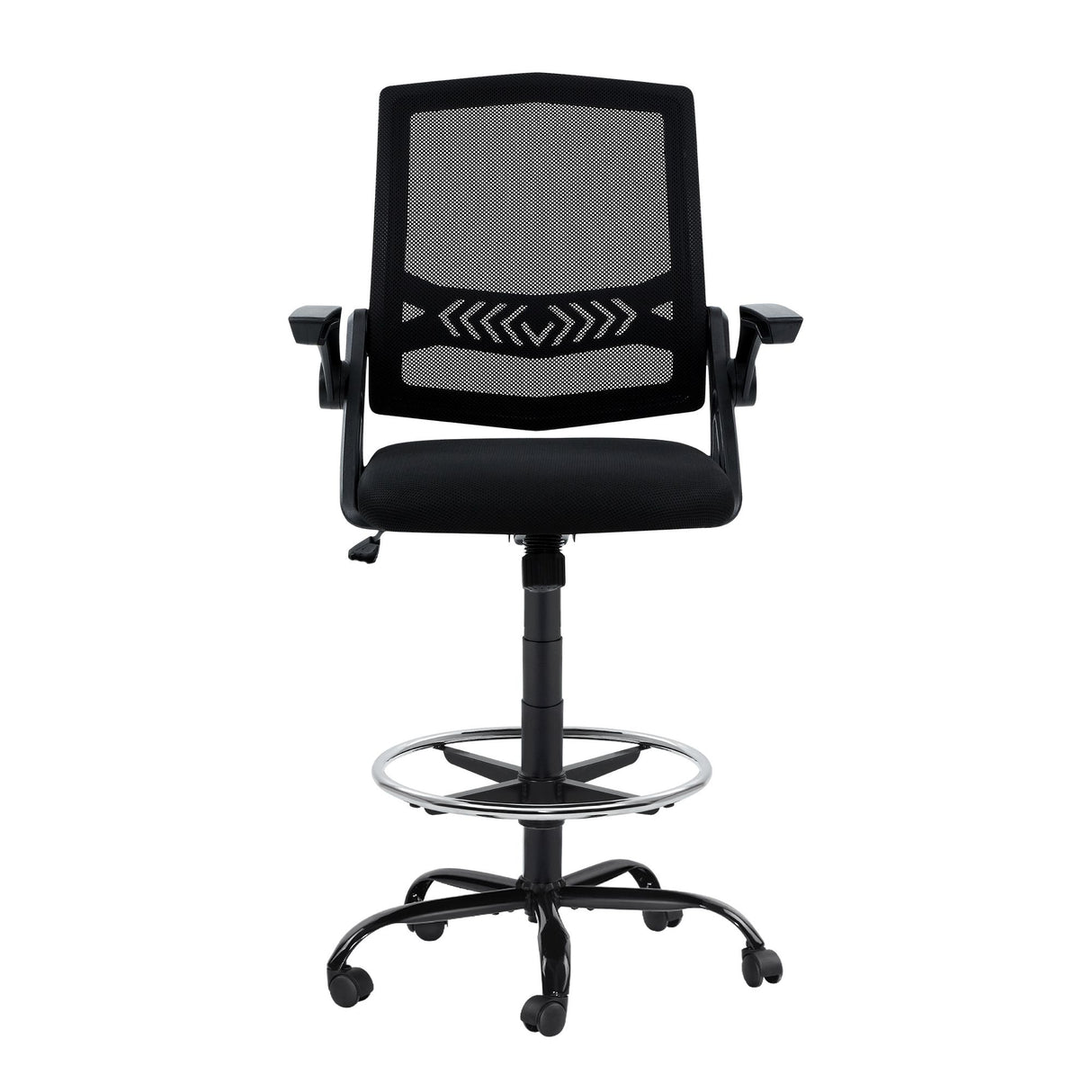 Cunderdin black mesh drafting chair with adjustable chrome footrest ring