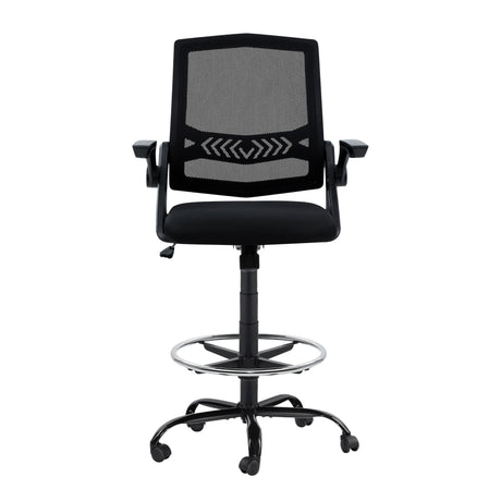 Cunderdin black mesh drafting chair with adjustable chrome footrest ring