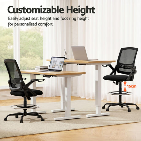 Cunderdin black mesh drafting chair with adjustable chrome footrest ring