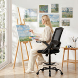 Cunderdin black mesh drafting chair with adjustable chrome footrest ring