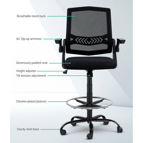 Artiss Black Mesh Drafting Stool with Thick Padded Seat — Allure Home Collections