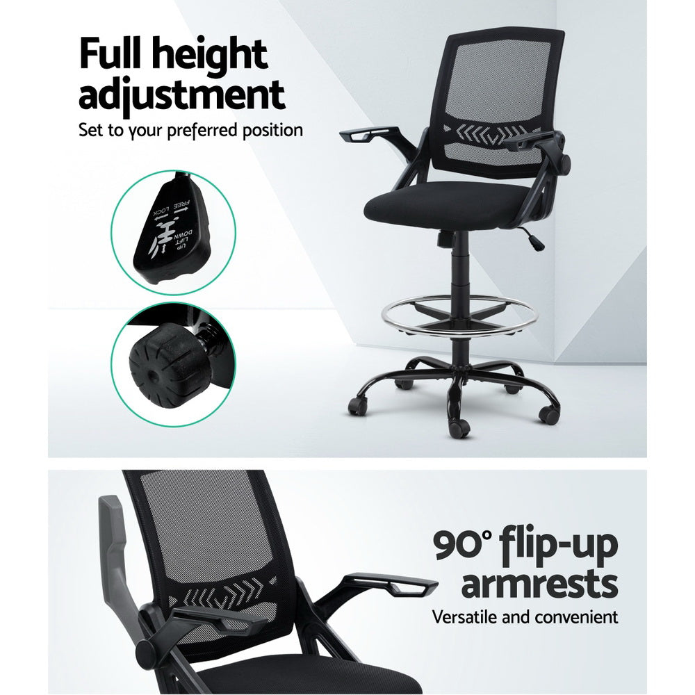 Artiss Black Mesh Drafting Stool with Thick Padded Seat — Allure Home Collections
