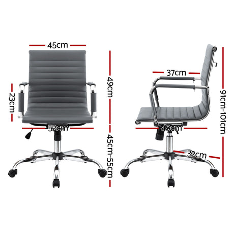 Artiss Mid-Back PU Leather Office Chair Grey 360-Degree Swivel — Allure Home Collections