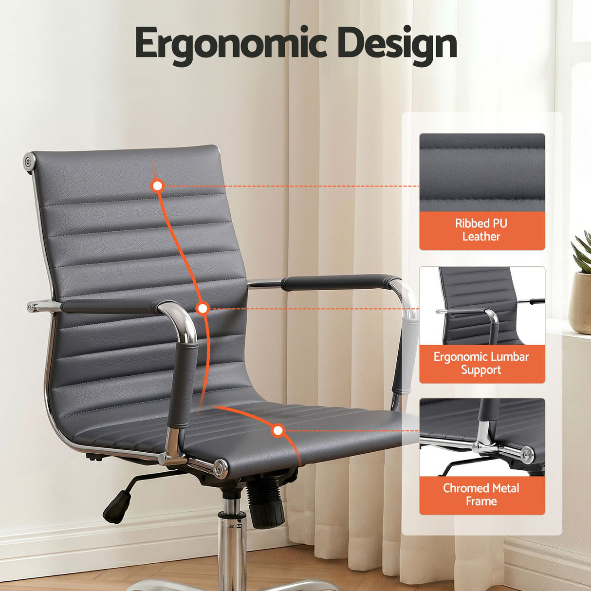 Artiss Mid-Back PU Leather Office Chair Grey 360-Degree Swivel — Allure Home Collections