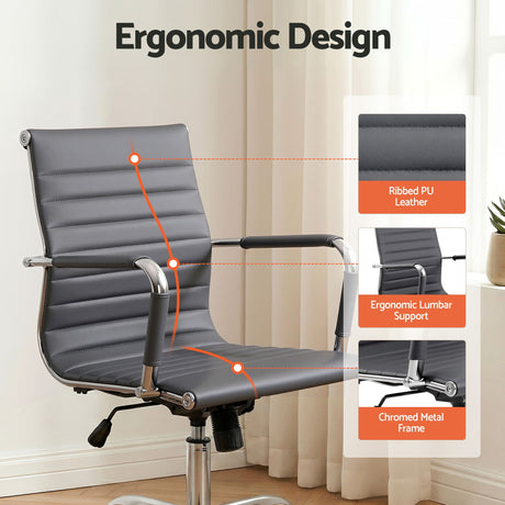Artiss Mid-Back PU Leather Office Chair Grey 360-Degree Swivel — Allure Home Collections