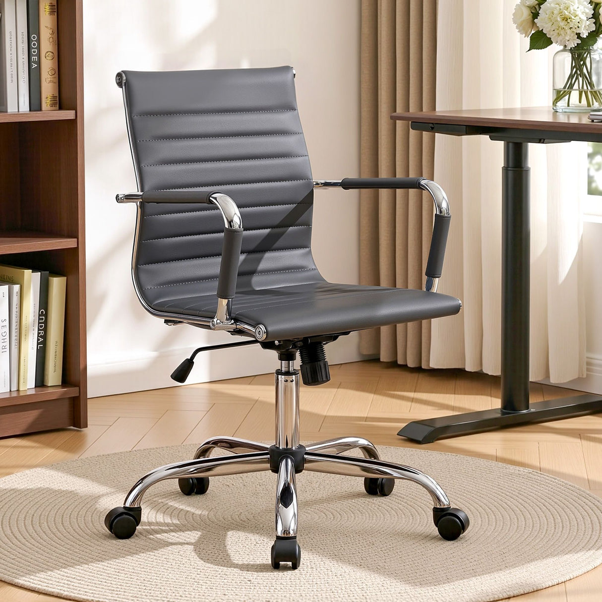 Artiss Mid-Back PU Leather Office Chair Grey 360-Degree Swivel — Allure Home Collections