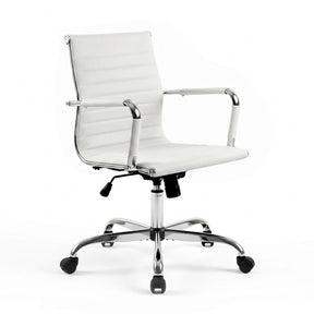 Carnarvon white PU leather mid back office chair with chrome base in a home office