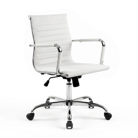 Artiss Mid-Back White PU Leather Office Chair 360-Degree Swivel — Allure Home Collections
