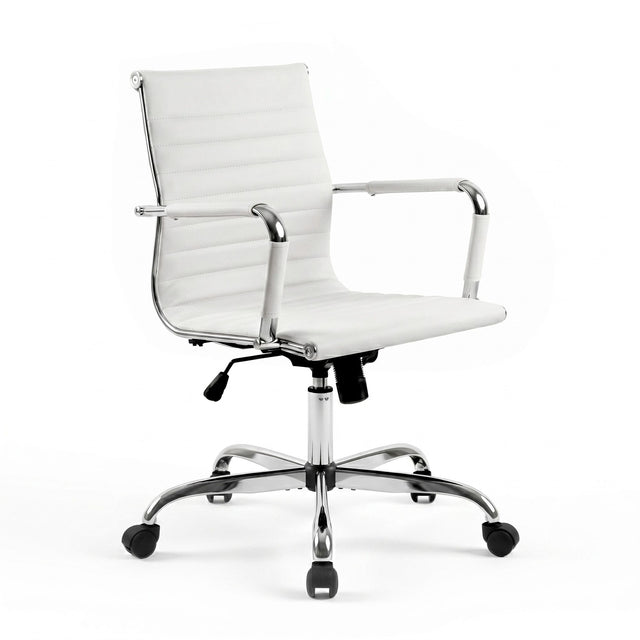 Artiss Mid-Back White PU Leather Office Chair 360-Degree Swivel — Allure Home Collections