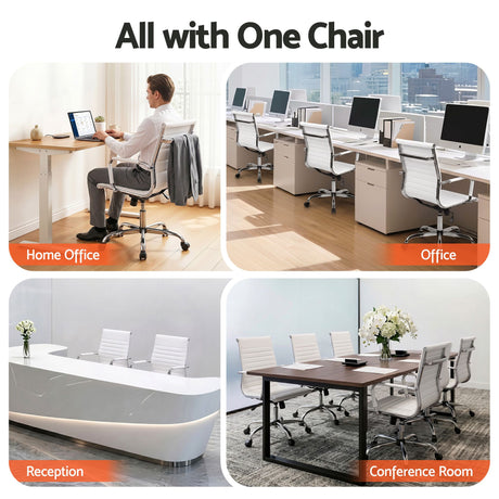 Artiss Mid-Back White PU Leather Office Chair 360-Degree Swivel — Allure Home Collections
