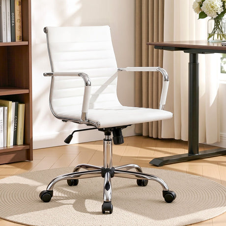 Artiss Mid-Back White PU Leather Office Chair 360-Degree Swivel — Allure Home Collections