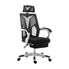 Claremont black and white high back mesh reclining office chair with footrest in a home office