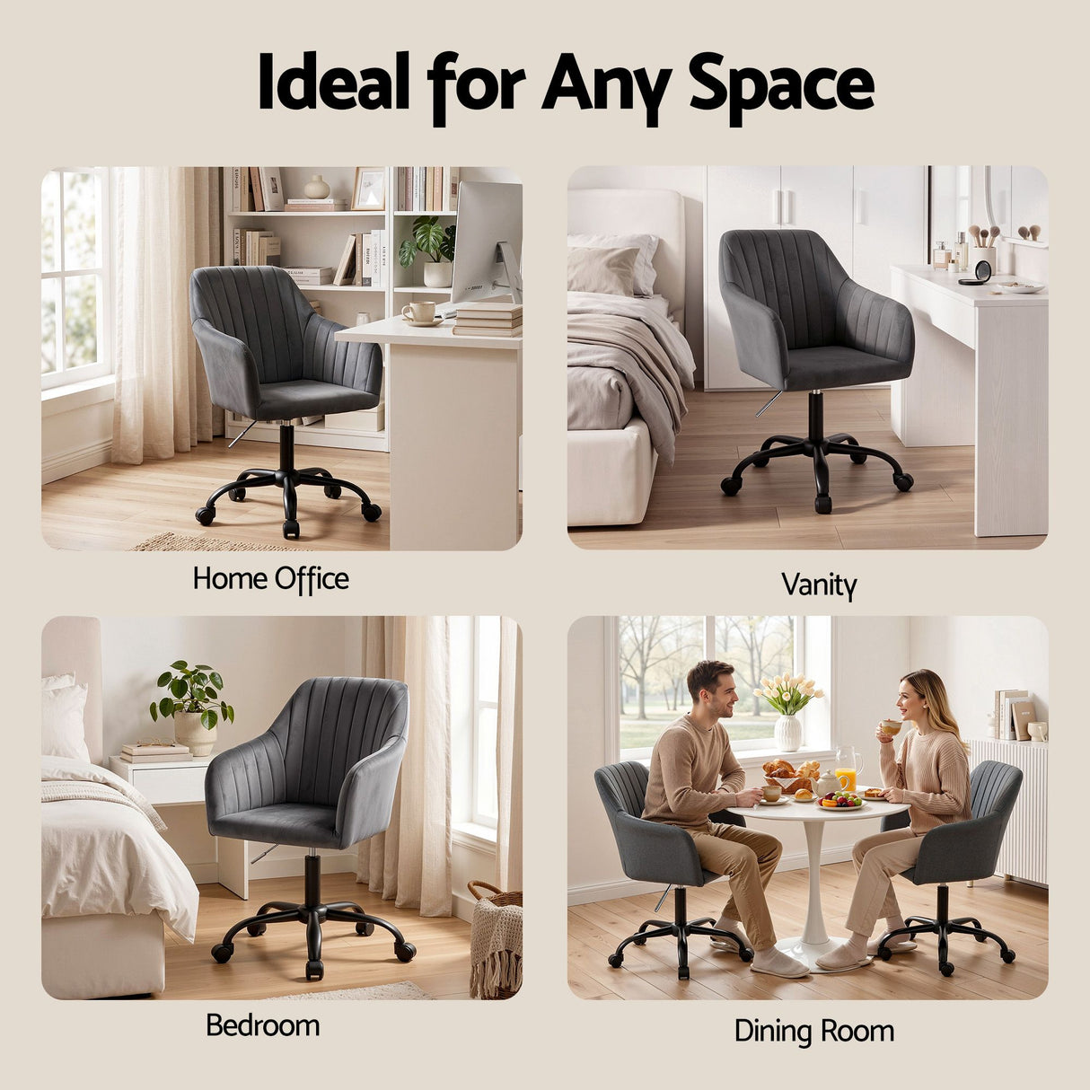 Coral Bay dark grey velvet office chair