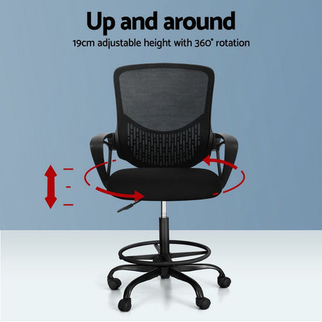 Mandurah black mesh drafting chair with footrest ring