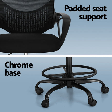 Mandurah black mesh drafting chair with footrest ring