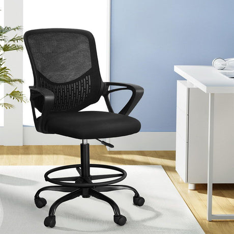 Mandurah black mesh drafting chair with footrest ring