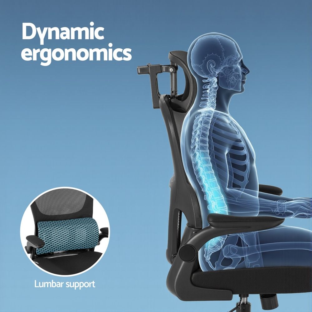 New Norcia black high back ergonomic mesh office chair with adjustable headrest