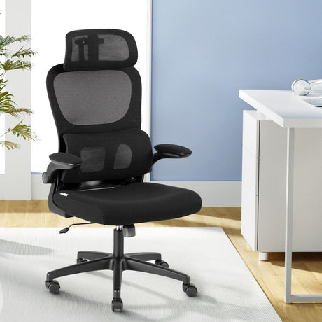 New Norcia black high back ergonomic mesh office chair with adjustable headrest