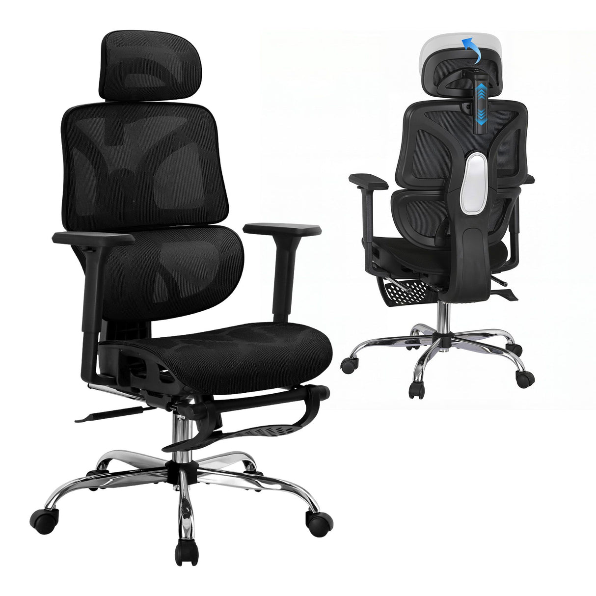 Dunsborough black ergonomic mesh office chair with footrest