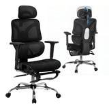 Dunsborough black ergonomic mesh office chair with footrest