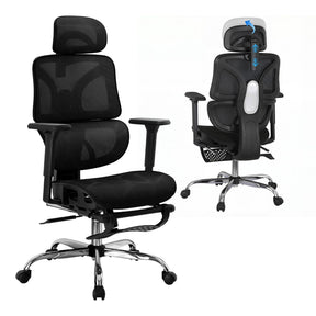 Dunsborough black ergonomic mesh office chair with footrest