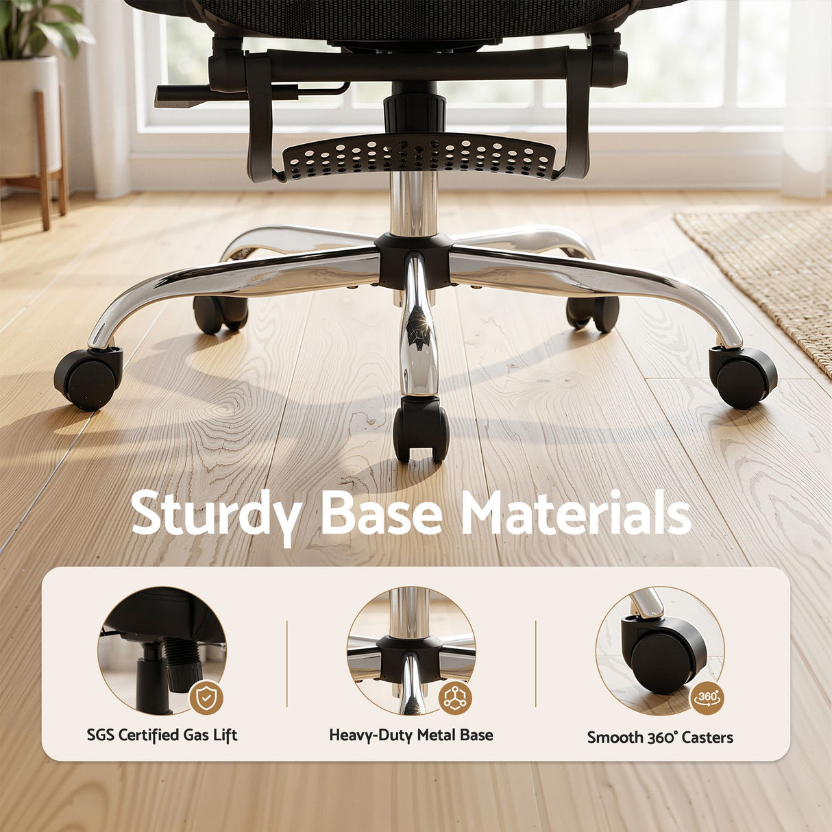 Dunsborough black ergonomic mesh office chair with footrest