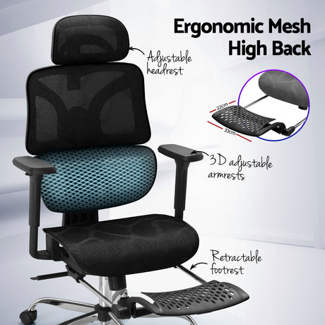 Artiss Black Ergonomic Office Chair with Retractable Footrest — Allure Home Collections