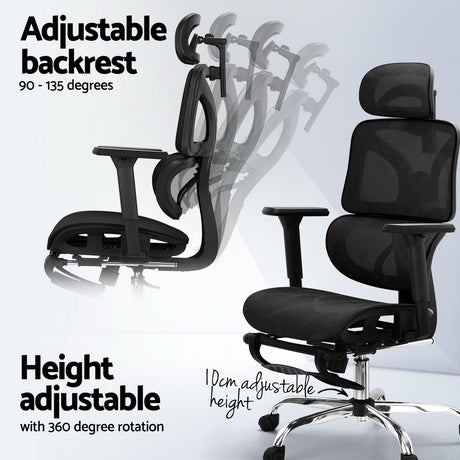 Artiss Black Ergonomic Office Chair with Retractable Footrest — Allure Home Collections