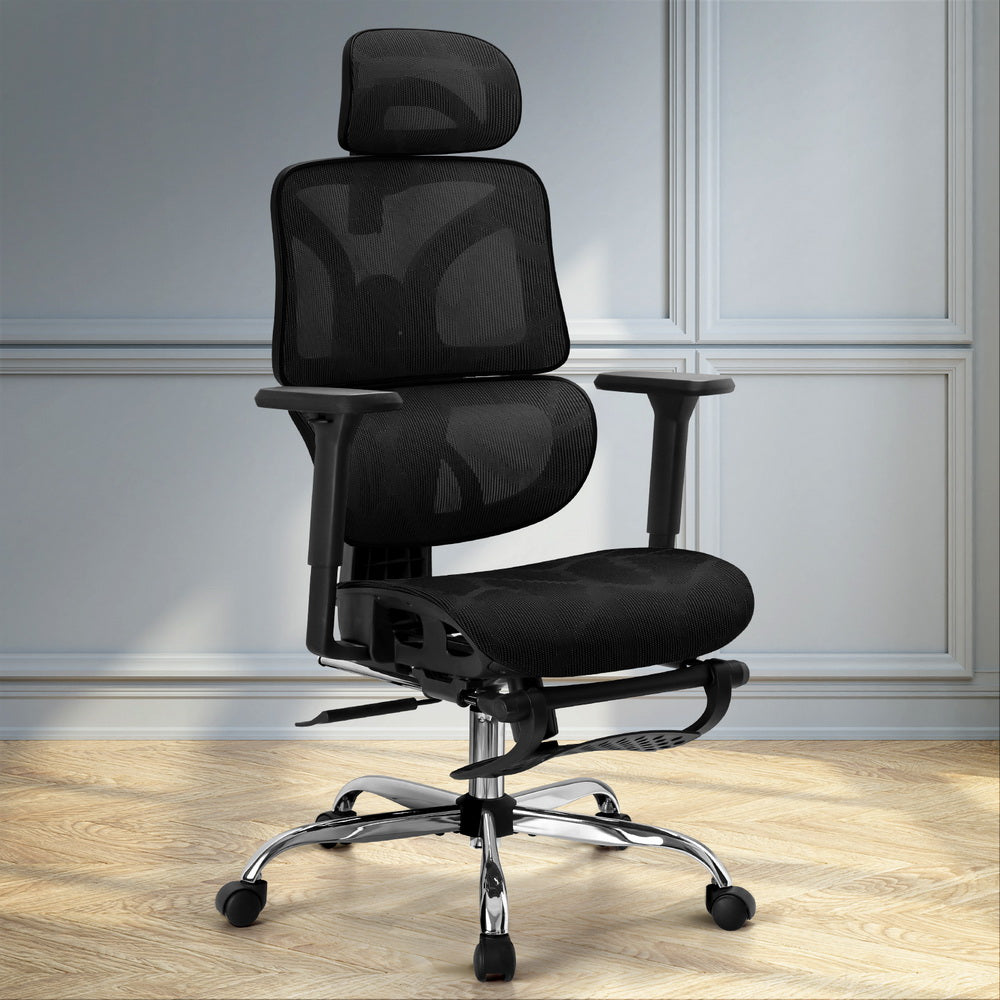 Artiss Black Ergonomic Office Chair with Retractable Footrest — Allure Home Collections