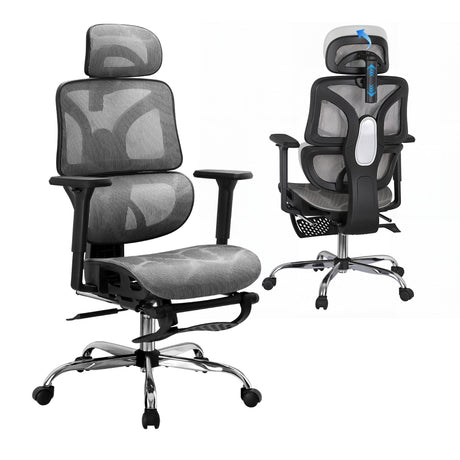 Dunsborough grey ergonomic mesh office chair with footrest