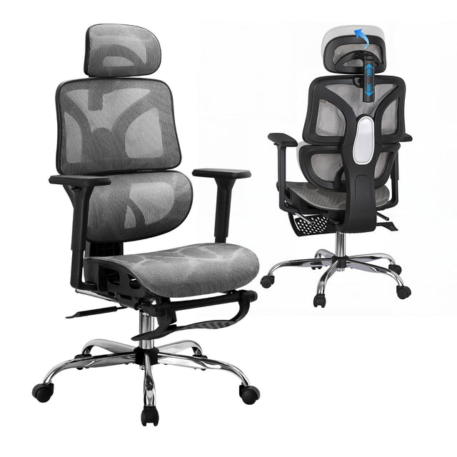 Dunsborough grey ergonomic mesh office chair with footrest
