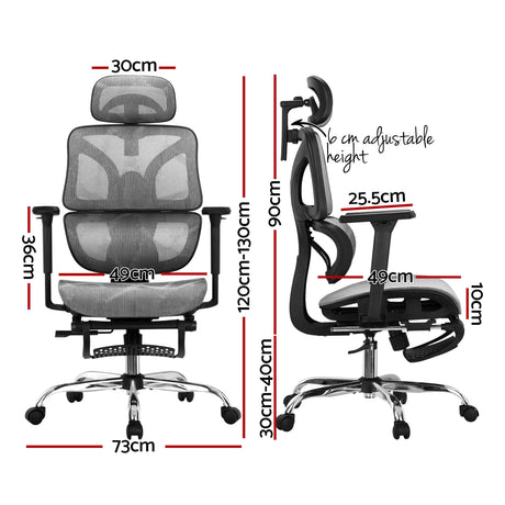 Dunsborough grey ergonomic mesh office chair with footrest
