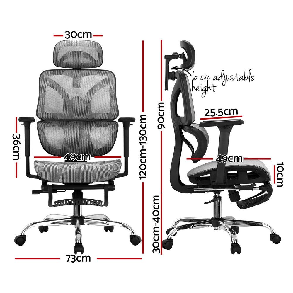 Artiss Ergonomic High-Back Office Chair with Footrest Grey Mesh — Allure Home Collections