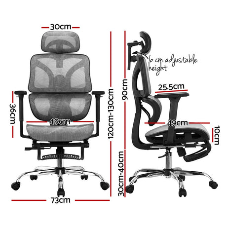 Artiss Ergonomic High-Back Office Chair with Footrest Grey Mesh — Allure Home Collections