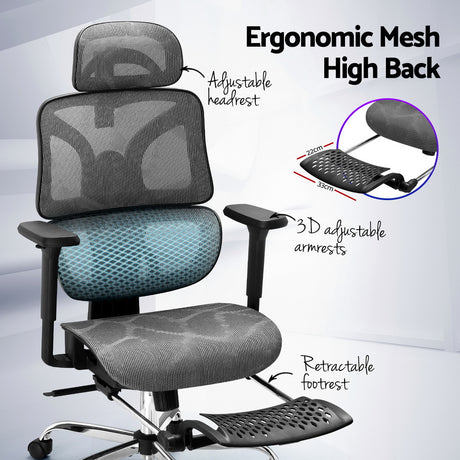 Artiss Ergonomic High-Back Office Chair with Footrest Grey Mesh — Allure Home Collections