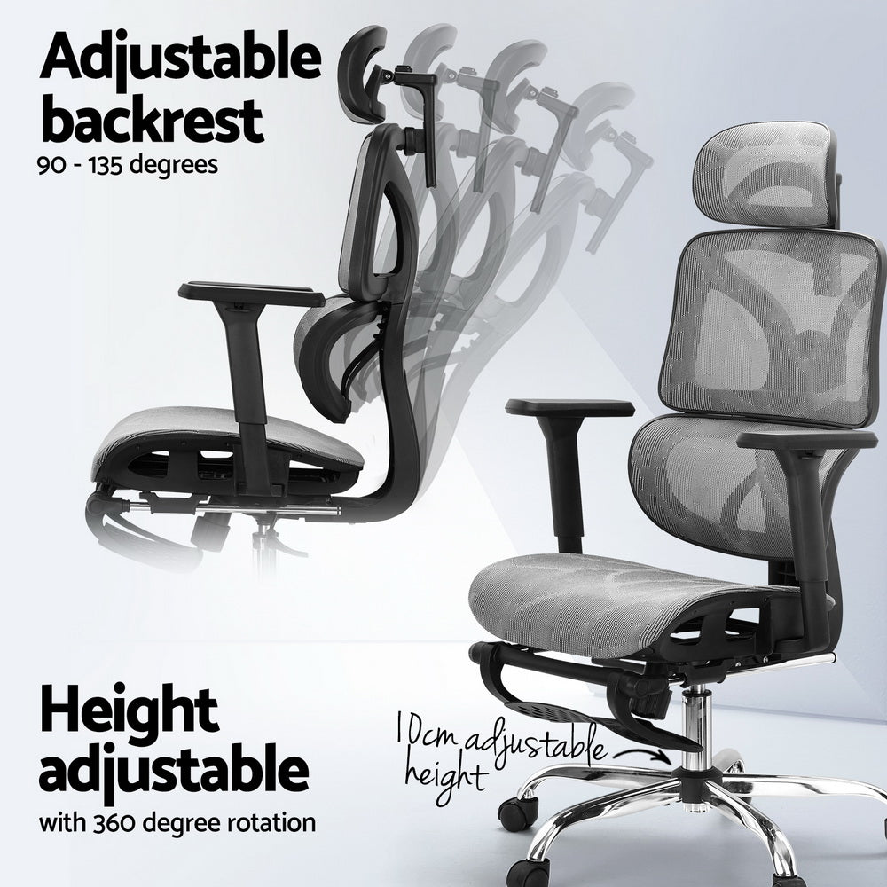 Artiss Ergonomic High-Back Office Chair with Footrest Grey Mesh — Allure Home Collections