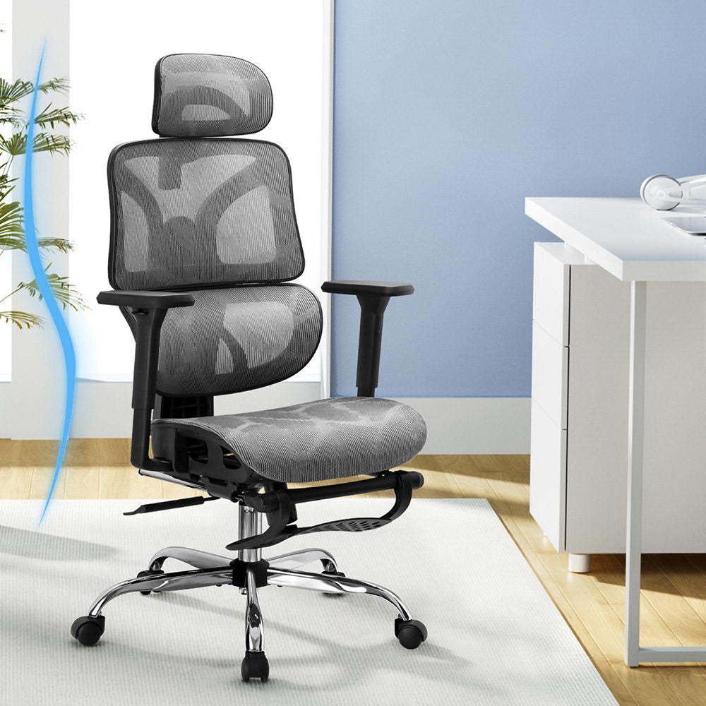 Artiss Ergonomic High-Back Office Chair with Footrest Grey Mesh — Allure Home Collections