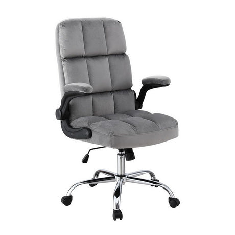 Bindoon grey velvet office chair with contoured mid back and chrome base