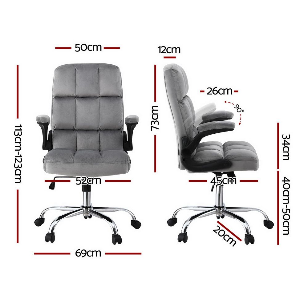 Bindoon grey velvet office chair with contoured mid back and chrome base