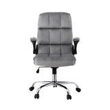 Bindoon grey velvet office chair with contoured mid back and chrome base