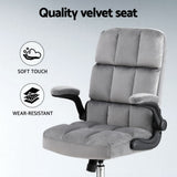 Bindoon grey velvet office chair with contoured mid back and chrome base