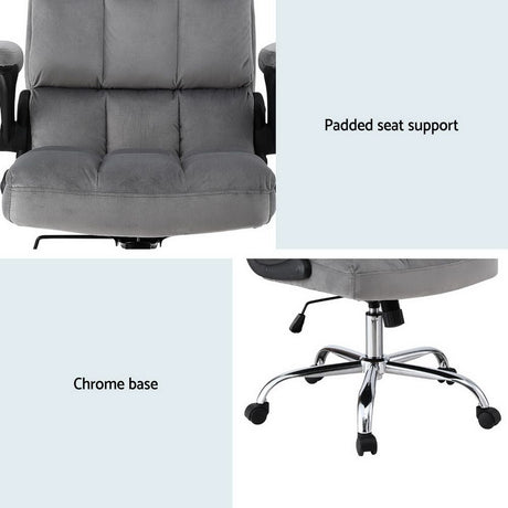 Bindoon grey velvet office chair with contoured mid back and chrome base
