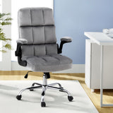 Bindoon grey velvet office chair with contoured mid back and chrome base