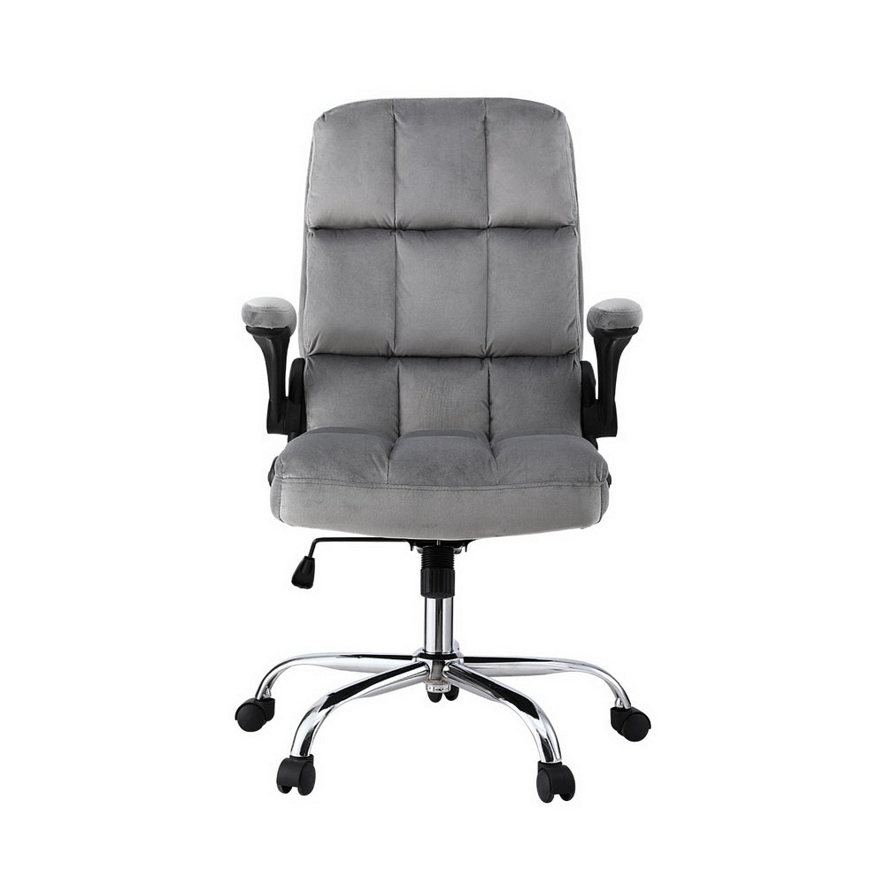 Artiss Grey Velvet Mid-Back Gaming Office Chair with Lumbar Support and Armrests — Allure Home Collections