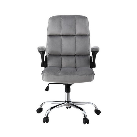Artiss Grey Velvet Mid-Back Gaming Office Chair with Lumbar Support and Armrests — Allure Home Collections