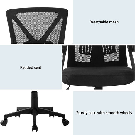 Artiss Mid-Back Mesh Office Chair Black Pack of 2 — Allure Home Collections