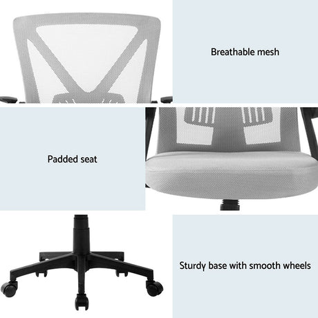 Artiss Nile Mid-Back Mesh Office Chair Grey Pack of 2 — Allure Home Collections